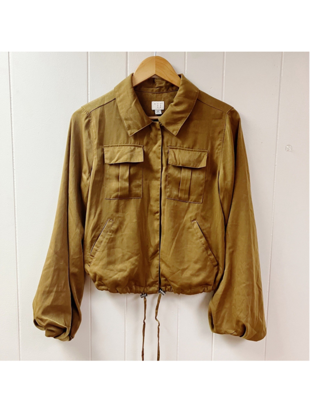 a new day Cropped Utility Bomber Drawstring Jacket MEDIUM Bronze Streetwear Edgy